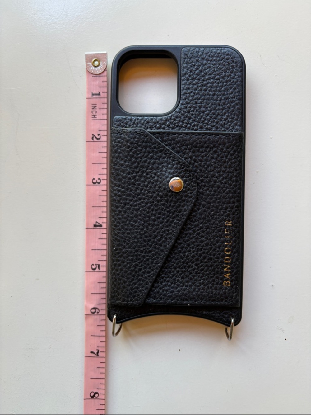 Bandolier Black Pebble Leather Card Pocket iPhone Case with Strap Rings